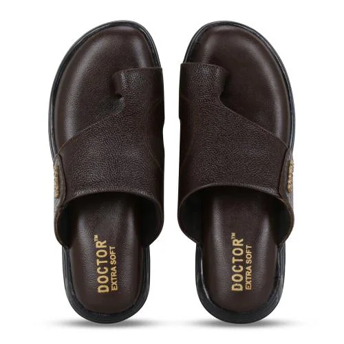 DOCTOR EXTRA SOFT Brown Ortho Care Orthopedic Diabetic Comfortable Dr Sole Footwear Daily Use Casual Home Wear Stylish Latest Black Cushioned One Toe Ring Thump Chappal-Sandals-Slippers for Men's-Gents-Boy's L-5