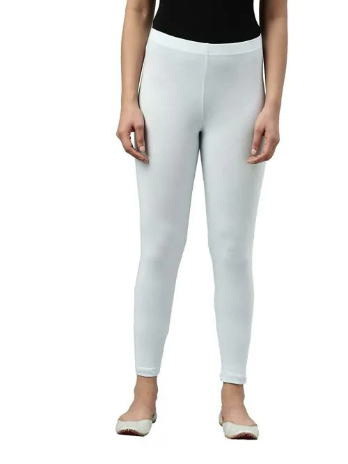 Go Colors Women White Solid Stretch Leggings