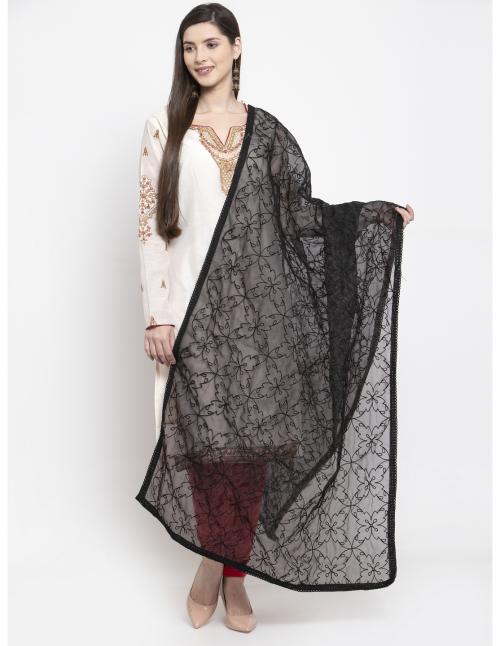 Black Organza Heavy Embroidered Dupatta