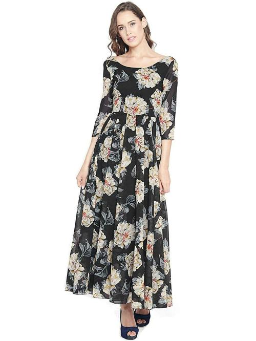 PANIT Women Black Georgette Dresses