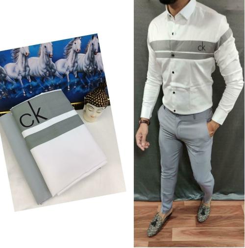 DHARMESH ENTERPRISE Men White Colorblock Cotton Linen Blend Unstitched Shirt and Trouser Material (Free Size)