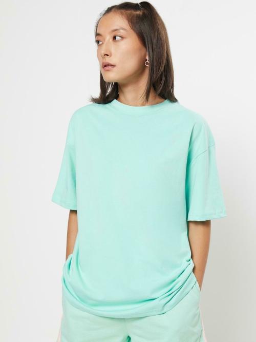 Bewakoof Women's Sun-Kissed Green Round Neck Short Sleeve Oversized T-shirt