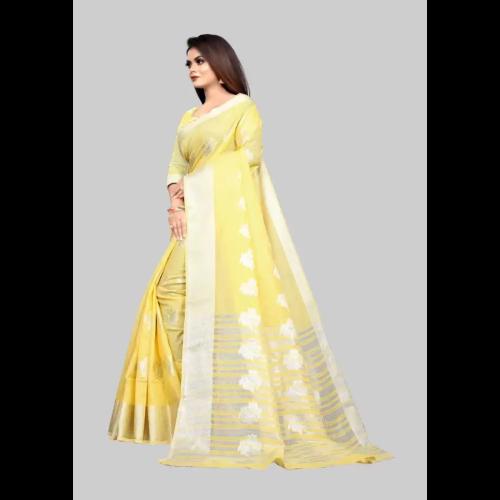 MR CREATION Woven Bollywood Cotton Silk Saree (Yellow)