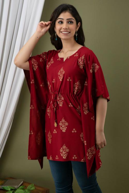 Mialo fashion Women Maroon Printed Kaftan Kurti