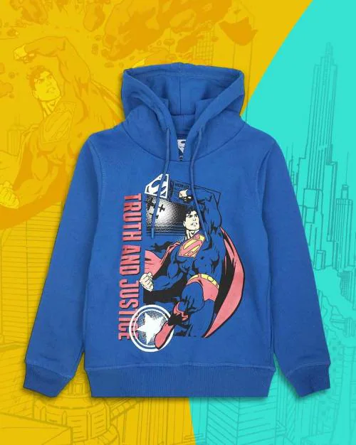 Kidsville Boys Superman Printed Blue Hoodie