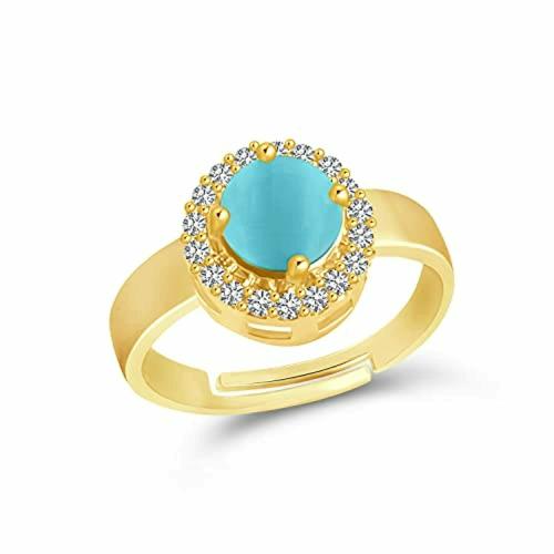 VSHINE FASHION JEWELLERY Gold Plated Metal Jewellery Ring (Firozi Blue)