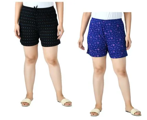 IndiWeaves Womens Cotton Printed Hot Pants/Shorts (Pack of 2) Multicolor