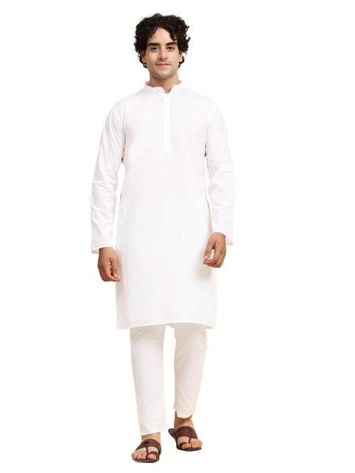 SKAVIJ Men's Tunic Cotton Kurta Pajama Indian Yoga Casual Dress Set (XX-Large, White)