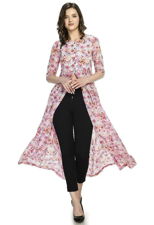 Shiva Trends Womens Pink Georgette Front Open Dress-SV-101-DRS-PNK-M