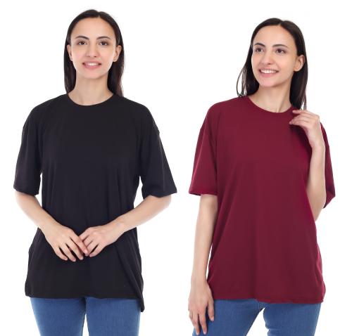 LIANIA Plain Oversized Round Neck T-Shirt Combo for Woman