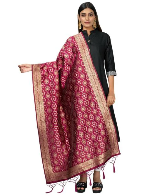 Negchaar Women Magenta Banarasi Silk Ronak Fashion Meena Dupatta