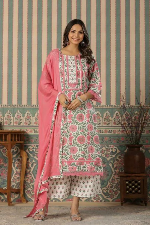 INDYES Women Kurta Palazzo Dupatta Set