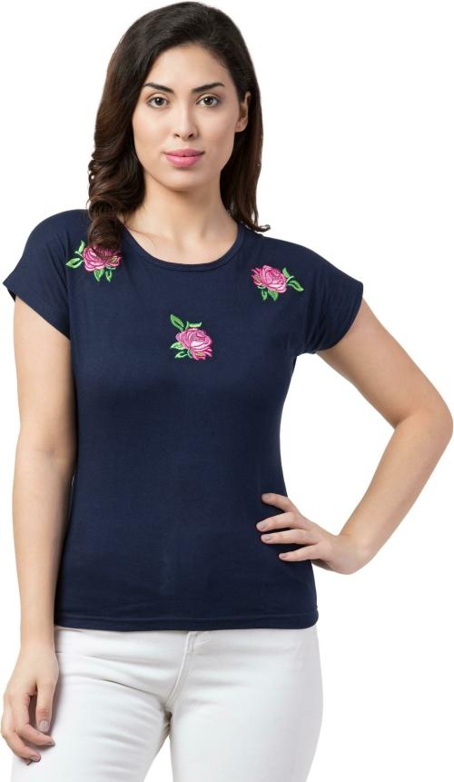 Neelja Women Navy Hosiery Embroidered Tops (M) l Women tops l Tops for women l casual top l