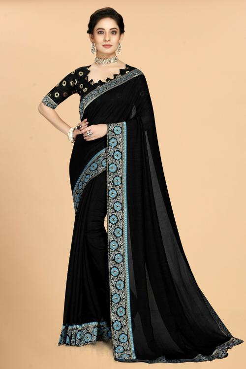 SWIFFIN Hot Collection Litchi Silk Banarasi Black Saree For Women/Women Saree With Unstitched Blouse-PARNITA-BLACK