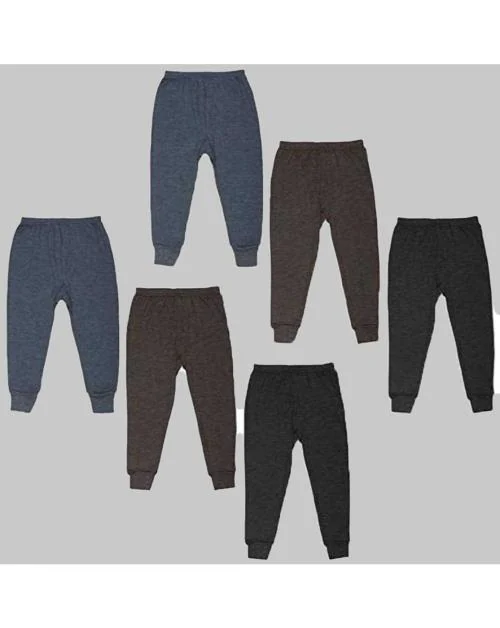 Anixa Unisex Multicolor Wool Blend Solid Pack Of 6 Thermal Pants