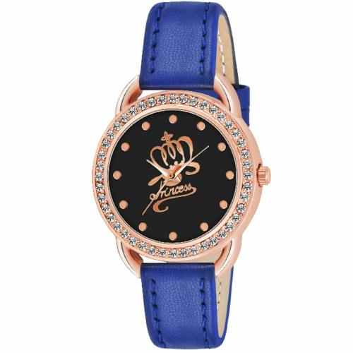KIROH Analogue Princess Designer Dial Leather Strap Watch for girls and women(Blue)
