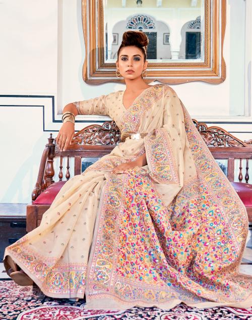 Siril Cotton Silk Beige Color Saree with Blouse piece