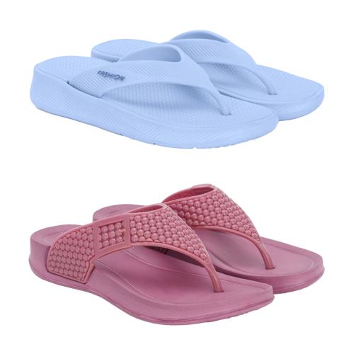 Birde Stylish Regular Wear Sky Blue & Purple Slipper For Women