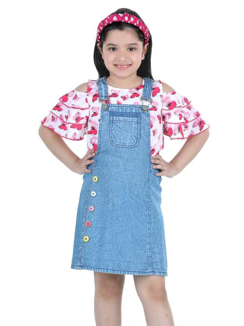 Naughty Ninos Girls Denim Pinafore Dress