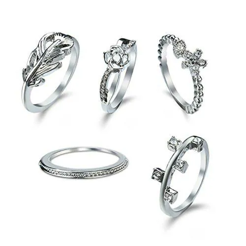 Young & Forever Silver Non-Precious Metal Love Ring Set For Women