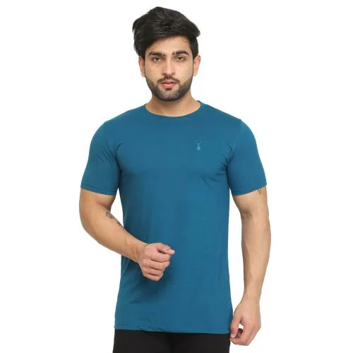 Kundan Men Blue Printed Pure Cotton Round Neck T-shirt