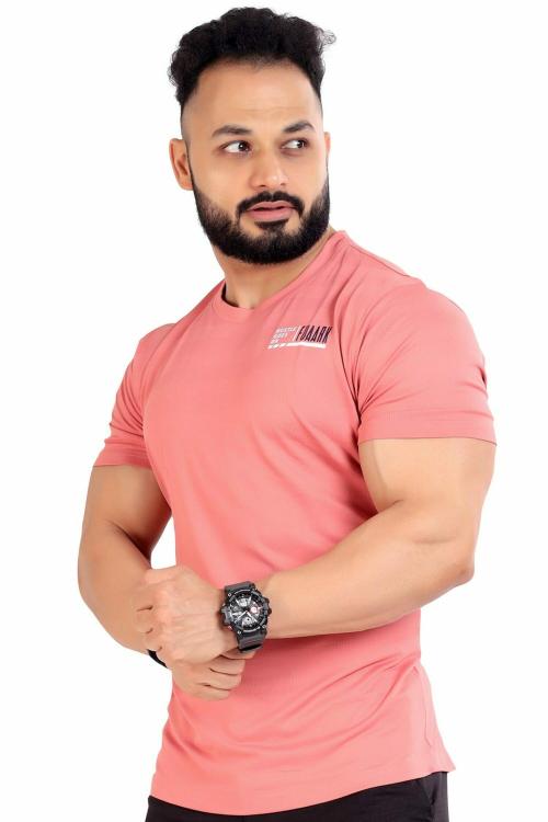 Fuaark Emblem Sports and Gym Half Sleeve Tshirt Pink