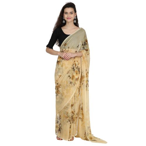 UTHAMAM Rajasthani Jaipuri Flower Printed Chiffon Casual Daily Wear Saree With Blouse
