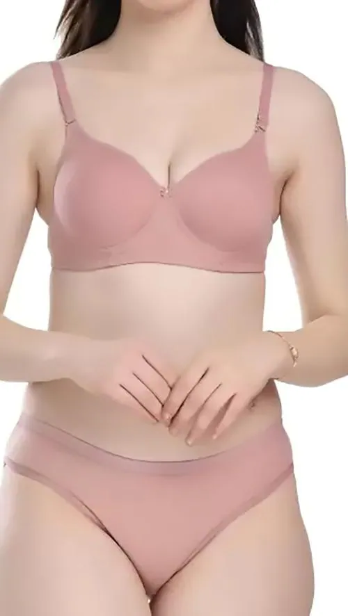 PIBU Women Cotton Bra Panty Set for Lingerie Set ( Pack of 1 ) ( Color : Pink )