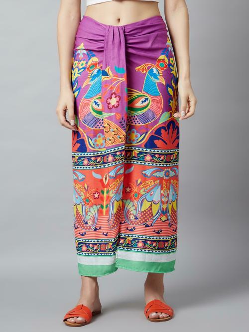 Aks Digital Print Front Slit Skirt