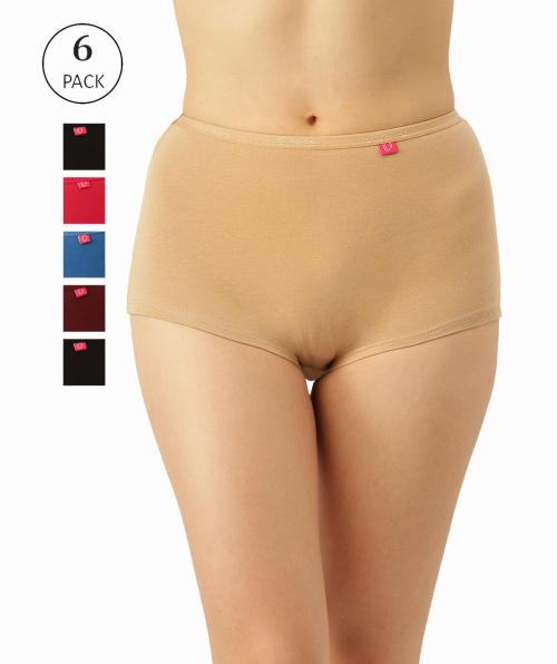 Dollar Missy Women Outer Elastic Solid color Assorted Pack of 6 Boy Shorts