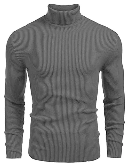 COTBLEND Men's High Turtle Neck Black Sweater