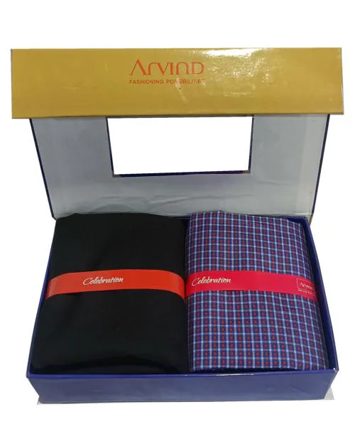 Arvind Men Purple Checkered Cotton Shirt & Trouser Fabric