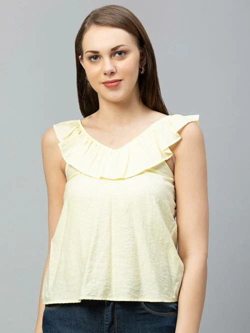 GLOBUS Women Yellow Solid Viscose Top