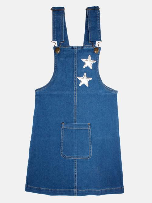 Kiddopanti Girls Denim Dungaree Skirt With Applique