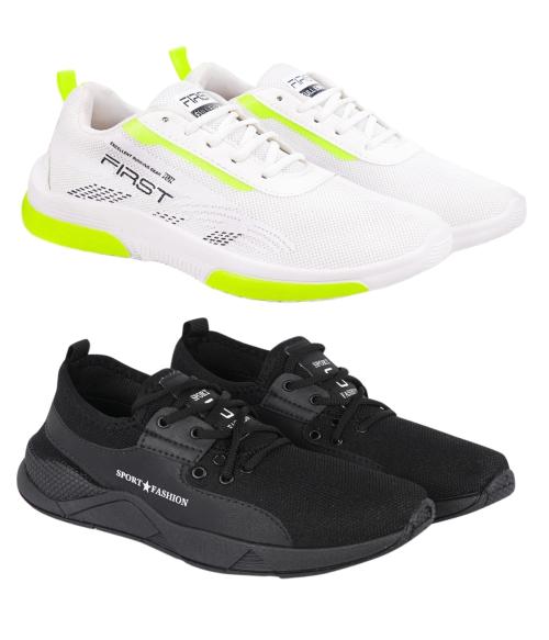Tway Stylish Men Sports Shoes White and Black Running Walking Dancing Casual and Hikking shoes Pack of 2