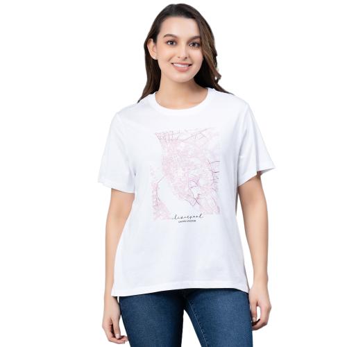 Mode by Red Tape Casual Round Neck T-Shirt for Women | Casual Graphic Print Cotton T-Shirt