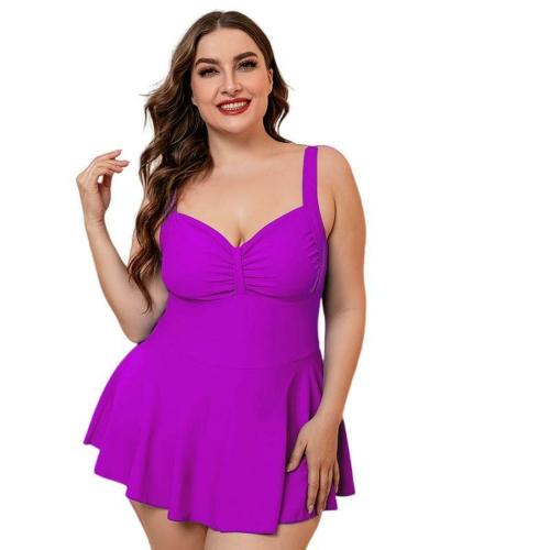 Plus Curvves Plus Size Purple Gathered Detail Swim Dress - 7XL