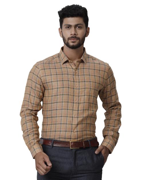 Ramraj Cotton Men Multicolor Full Sleeves Checked Linen Shirt