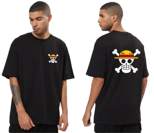 Be Crazy One Piece Luffy Anime Printed Oversized fit Round Neck Black Half Sleeves Pure Cotton Tshirt For Men