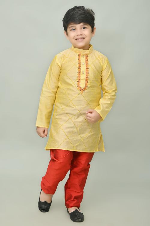 NFC CREATION Boys Dupion Silk Embroidery Kurta and Pyjama Set