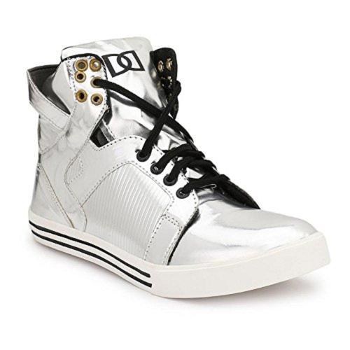 JERMIZ MEN'S SYNTHETIC LACE-UP SILVER CASUAL SNEAKER HIP-HOP SHOES