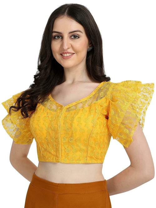 Amrutam Fab Women Yellow Net Embroidered Blouse