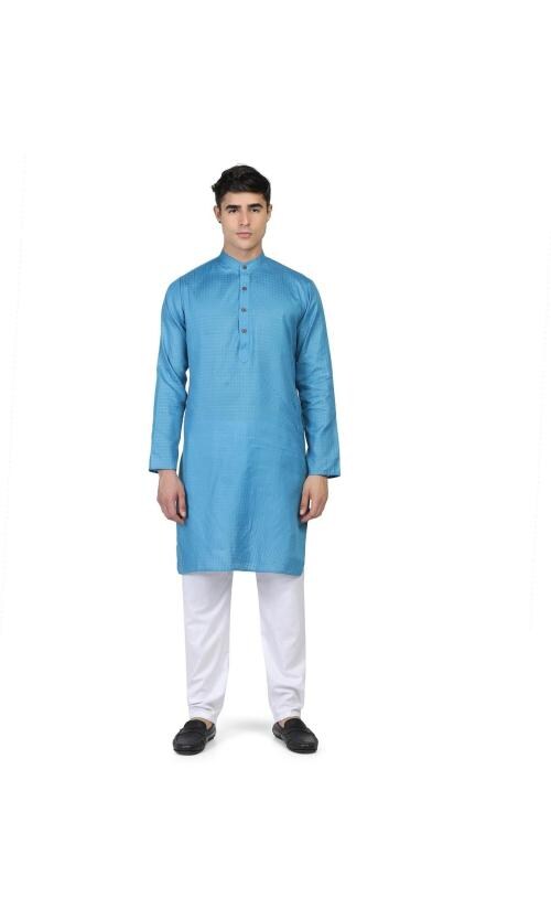 TAHVO Men Blue Printed Cotton Blend Kurta and Pyjama Set (size 36)