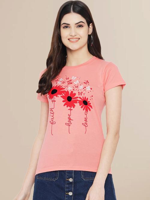 Fabflee Women Typographic Printed Pure Cotton Top | Tops | T-Shirts| Tops For Women | tshirts for women