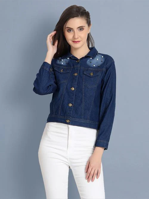BuyNewTrend Women Dark Blue Denim Jacket
