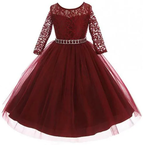 Wish Littlle Girls Maroon Polyester Floral Fit And Flare Long Maxi Dress - 6-7 Years