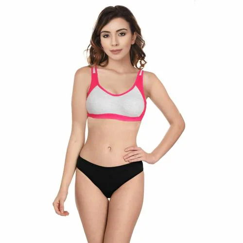 She wears Full Coverage Sports Pink Bra Panty Set (Lingerie Set) for Women/Girls 40B