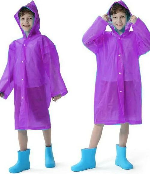 INFISPACE Kid's Reusable EVA Rain Poncho Raincoat| Rain Jackets Long with HoodEva Boys Purple Color Raincoat pack of 1
