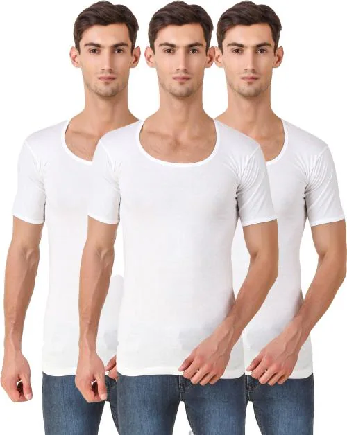Hap Men's Cotton White Half Sleeve Vest (M) (Pack of 3) undershirt_M