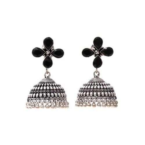 Jewelopia Oxidised Silver Jhumki Earrings German Silver Oxidized Clove Design Stylish Pearl Drop Traditional Jhumki Earrings For Women and Girls
